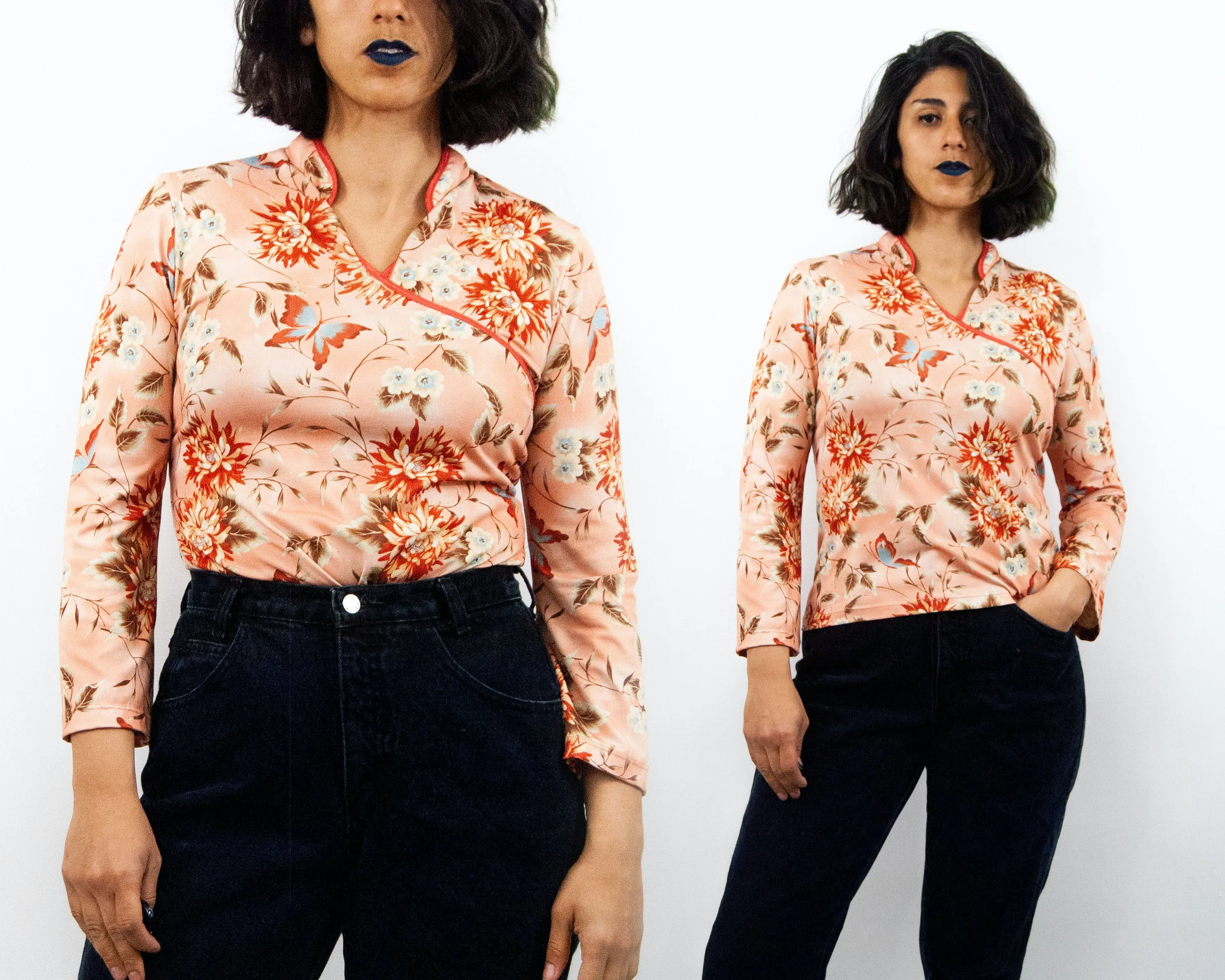 00's Cheongsam Floral Blouse  by Ellemenno