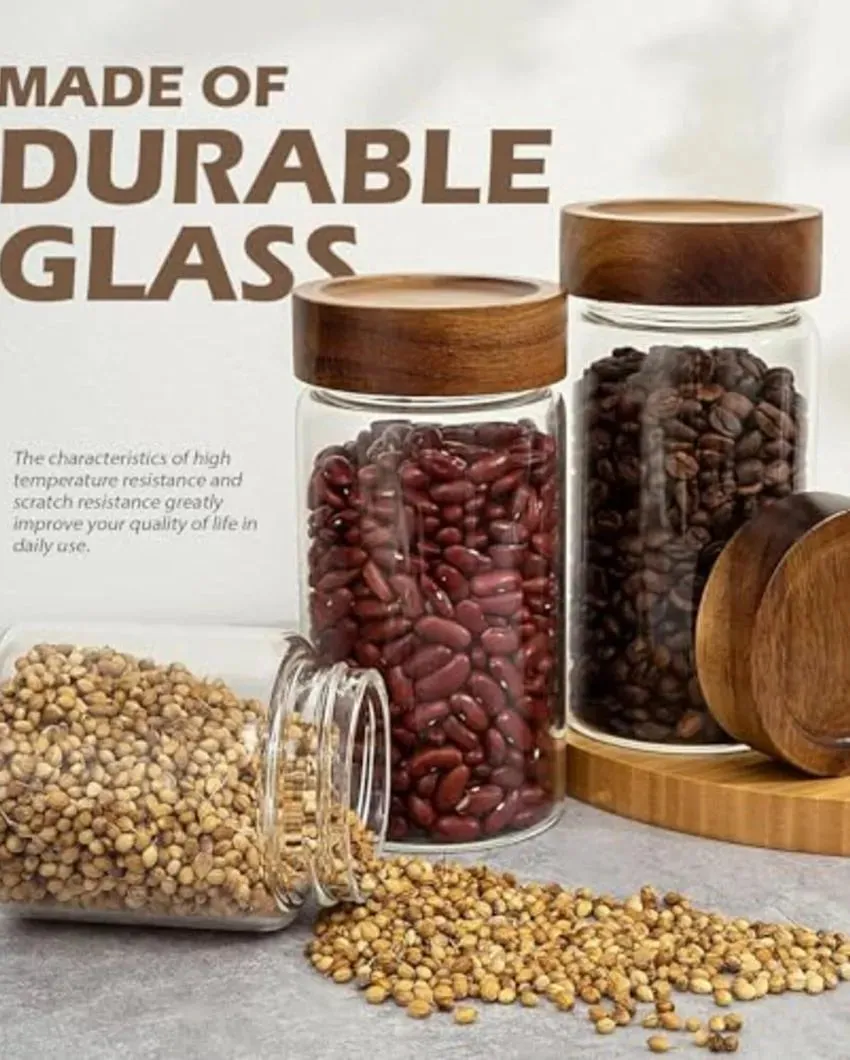 Ally Borosilicate Glass Screw Jar With Wooden Lid | 350ml