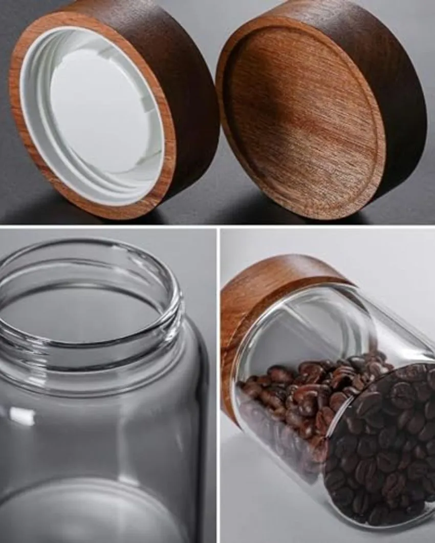 Ally Borosilicate Glass Screw Jar With Wooden Lid | 350ml