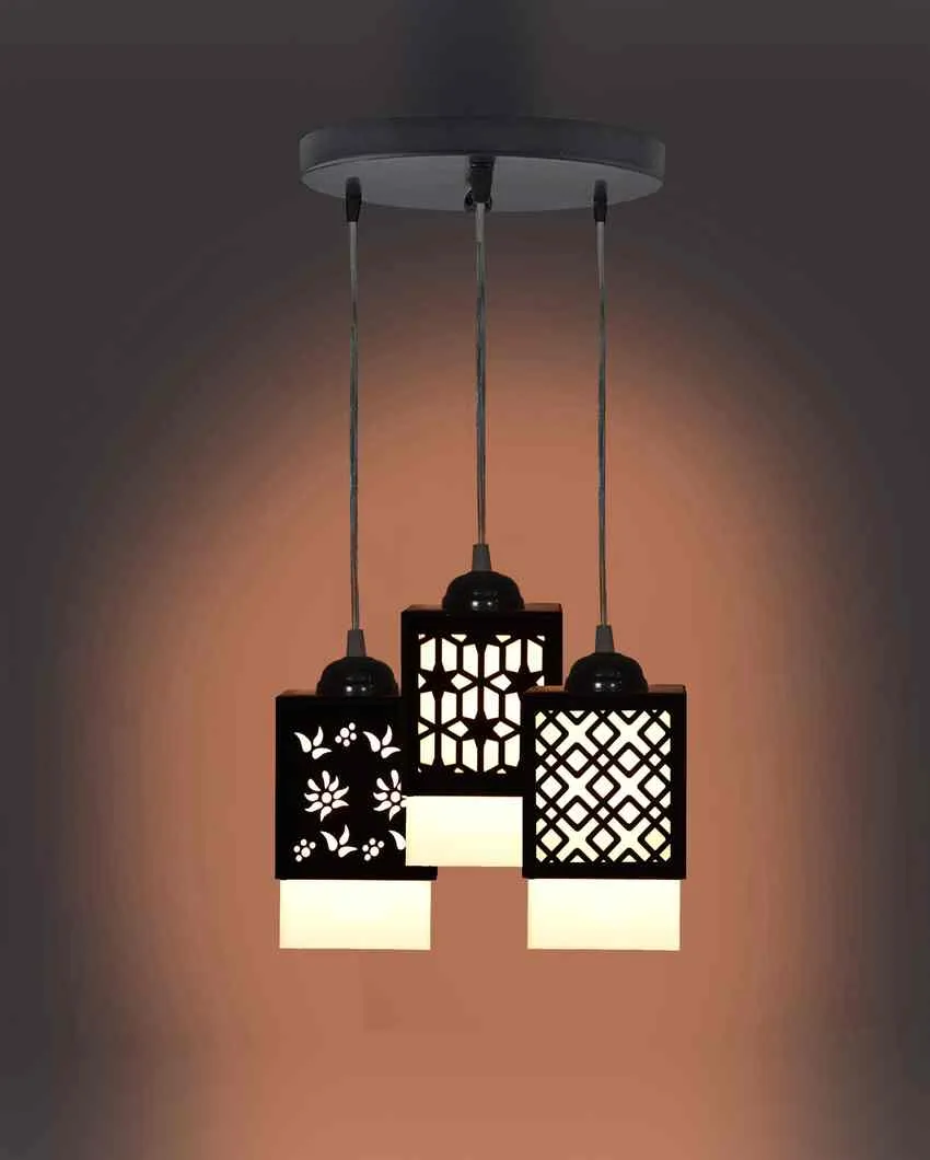 Arabic Wooden Pendant 3 Lights Hallway Ceiling Lamp | 5 x 6 x 32 inches