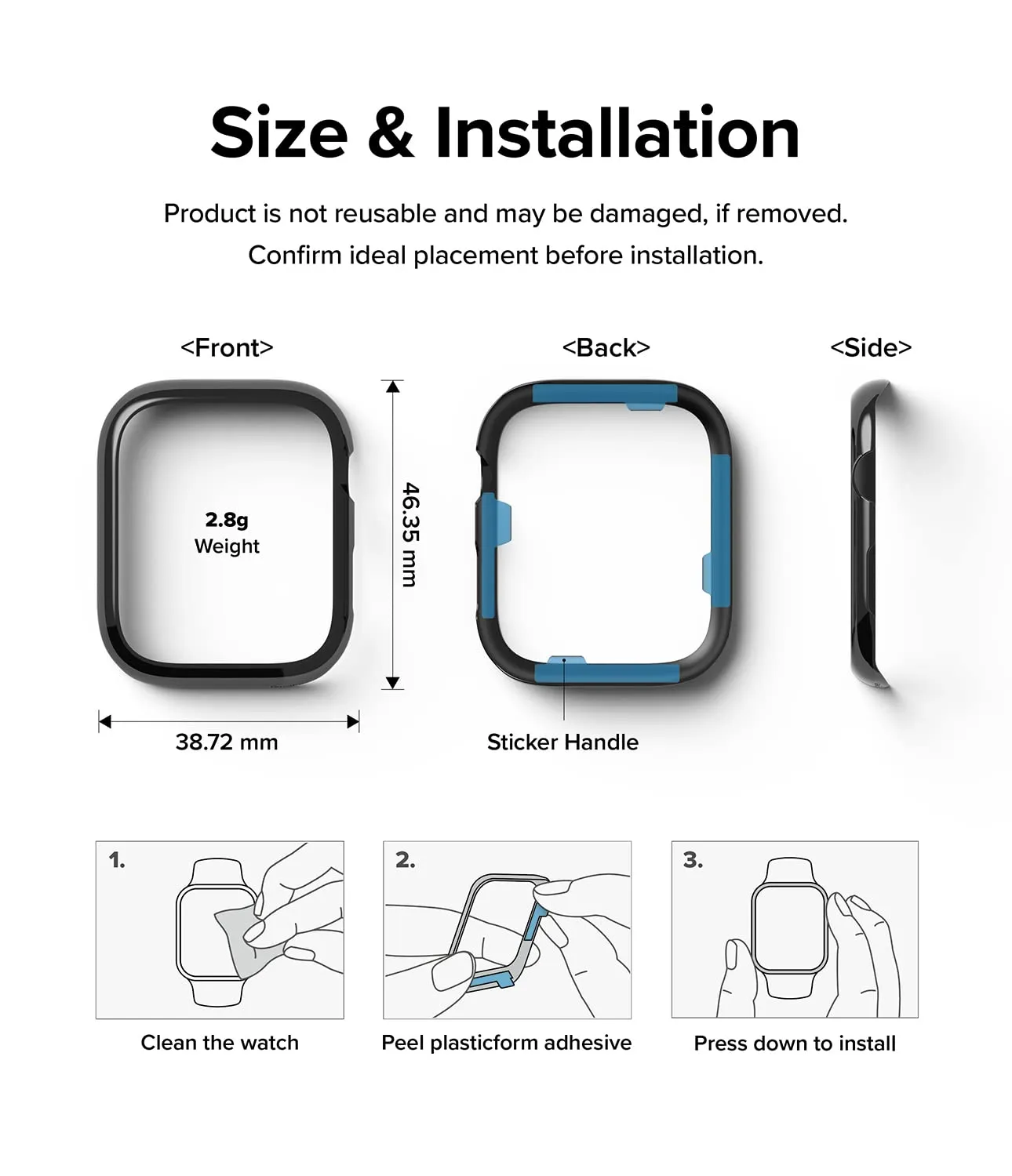 Bezel Styling Compatible with Apple Watch 7 45mm - Black (45-03)