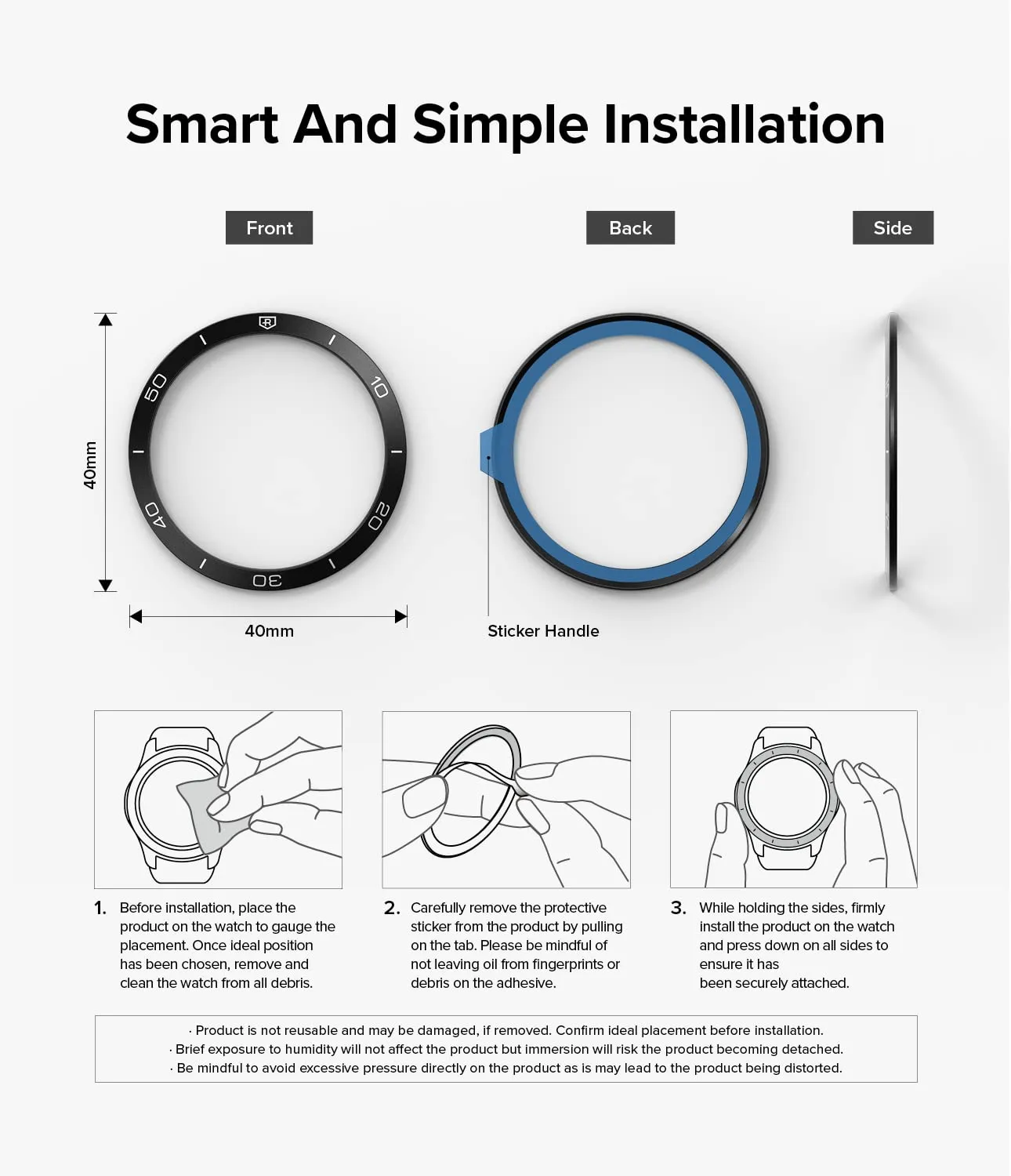 Bezel Styling Compatible with Samsung Galaxy Watch 4 40mm -  Black [40-15]