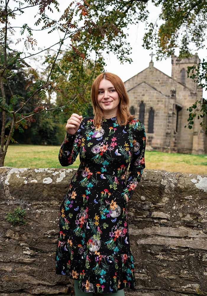 Branna Botanical Floral Print Cotton Tiered Hem Dress