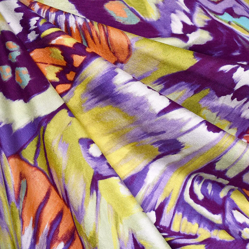 Brushstroke Butterfly Collage Rayon Jersey Knit Purple/Citron