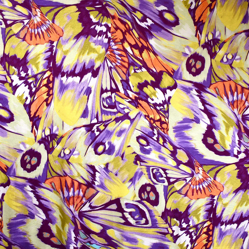 Brushstroke Butterfly Collage Rayon Jersey Knit Purple/Citron