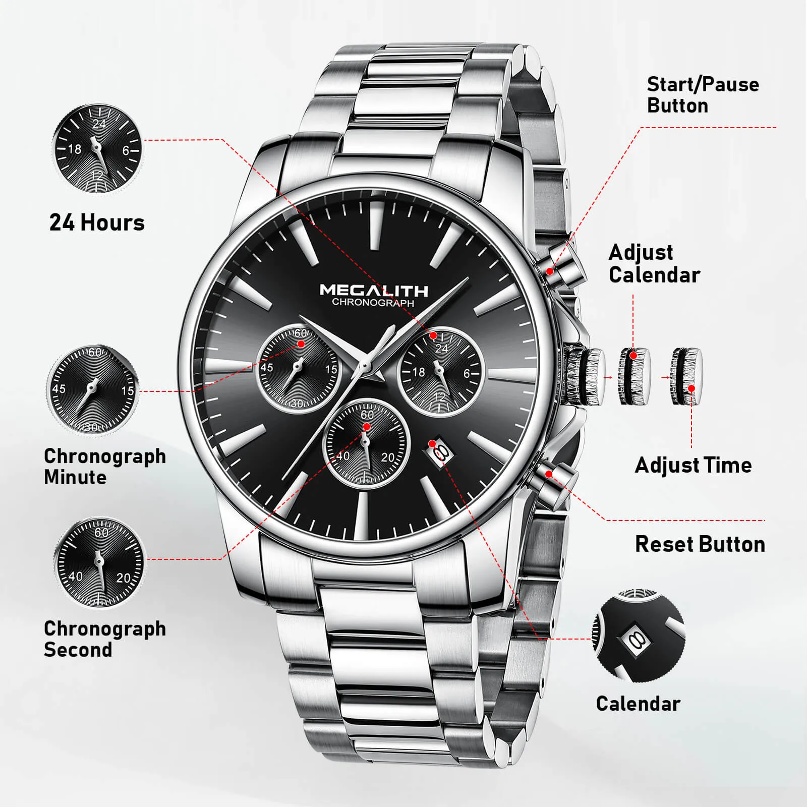 Chronograph Watch | Stainless Steel Band | 8264M