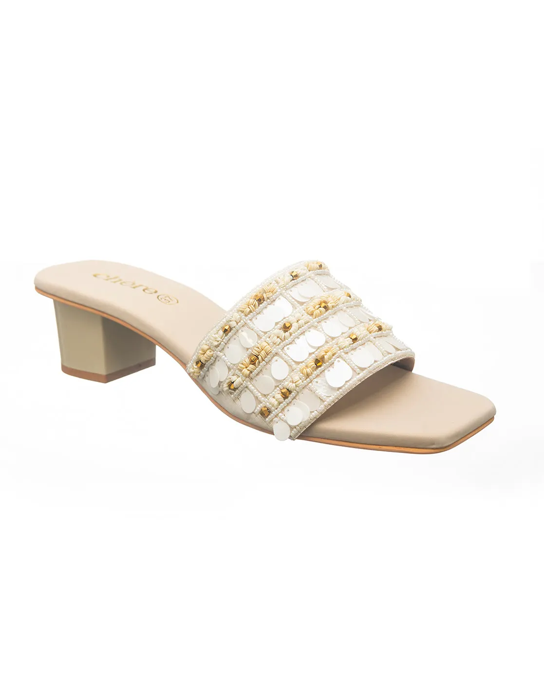 Cream Textured Slider Heels for Women