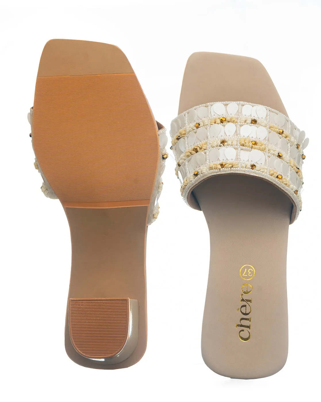 Cream Textured Slider Heels for Women