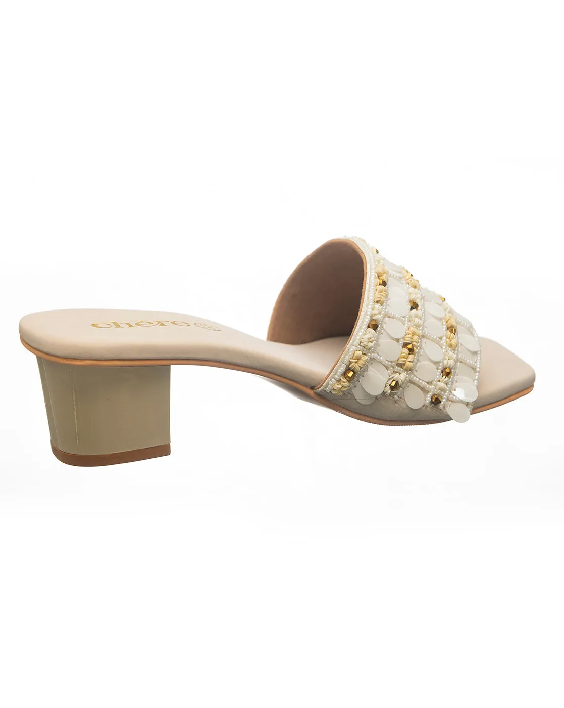 Cream Textured Slider Heels for Women