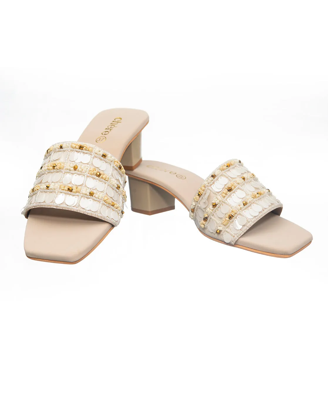 Cream Textured Slider Heels for Women