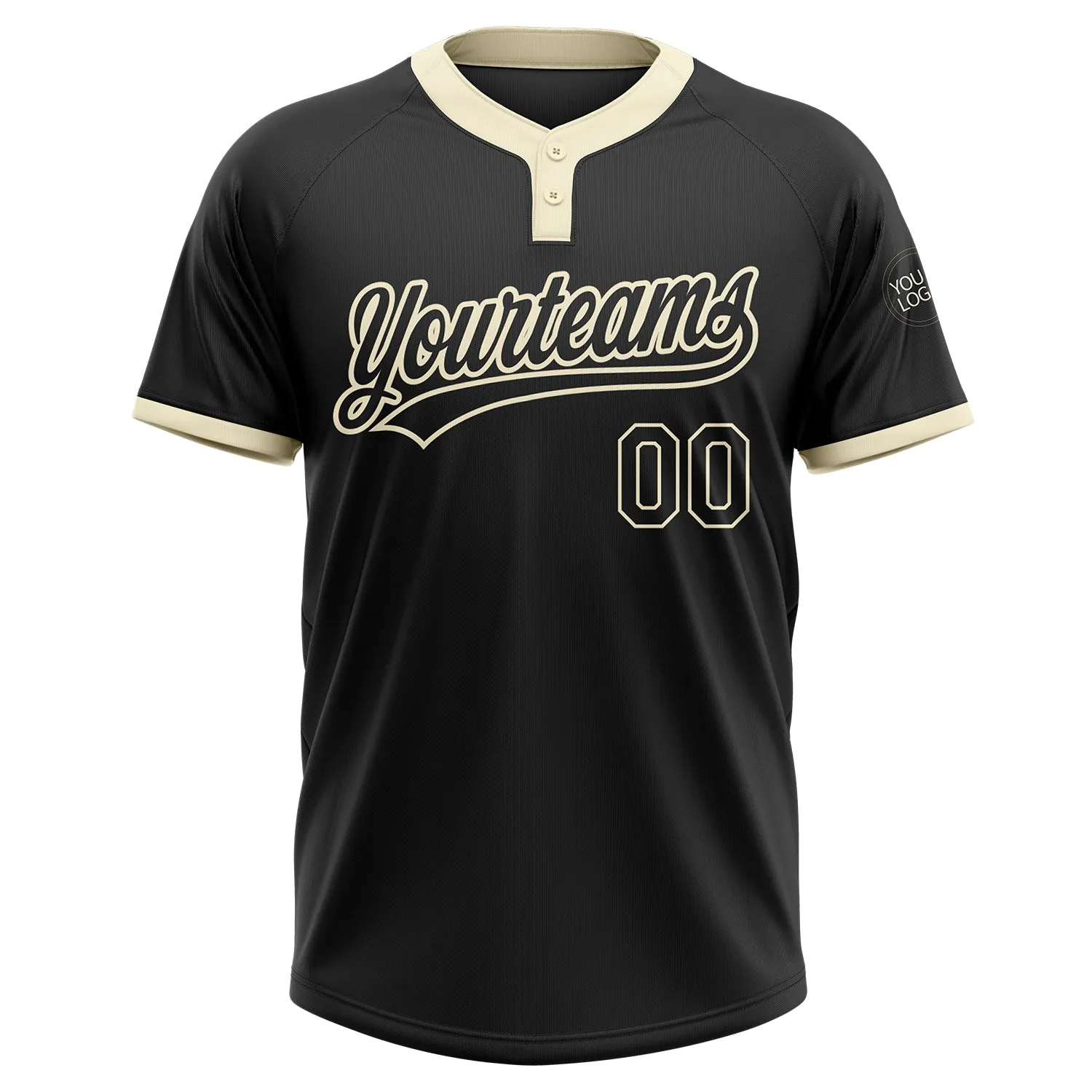 Custom Black Black-Cream Two-Button Unisex Softball Jersey