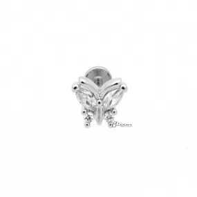 CZ Butterfly Top Flat Back Stud - Silver