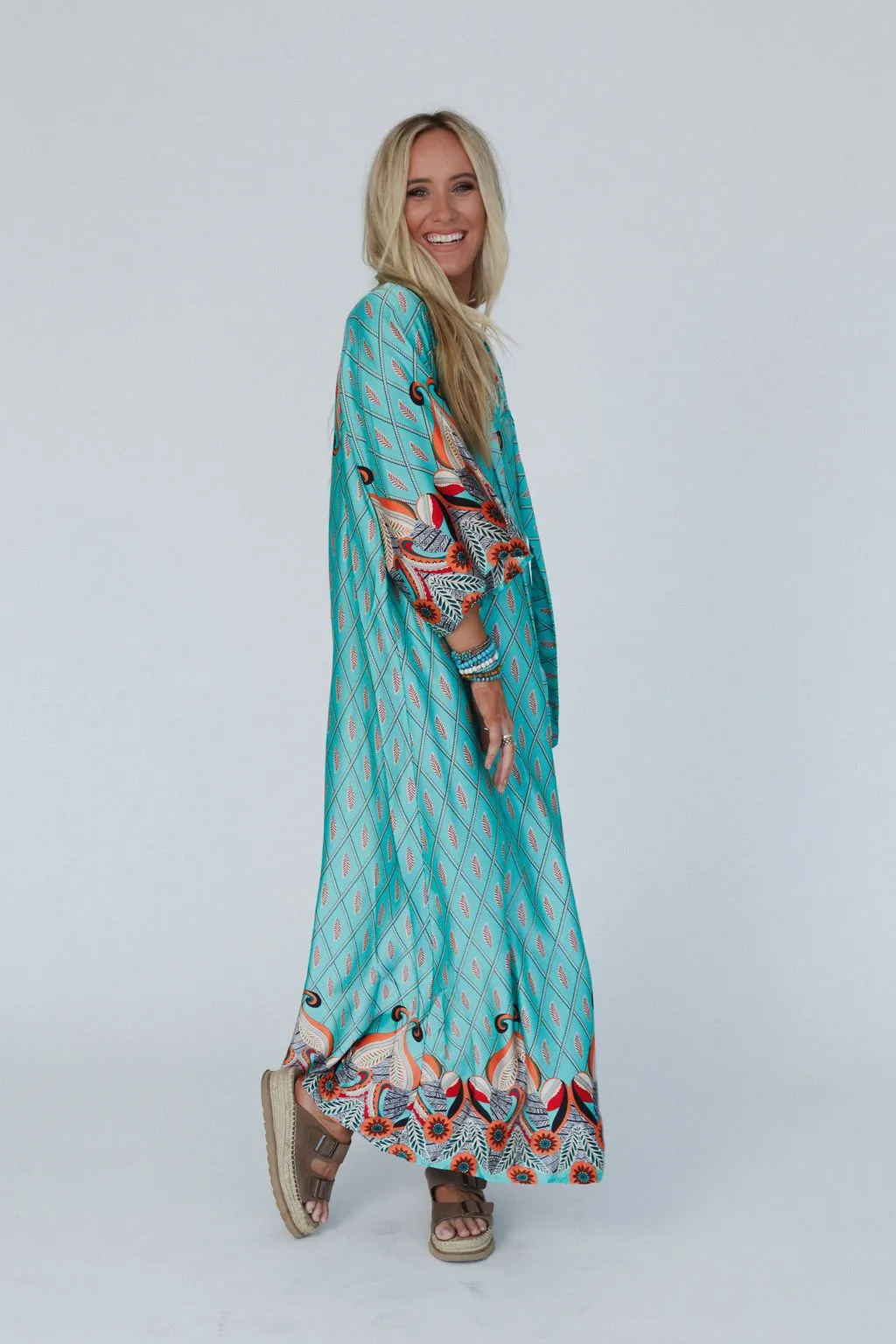 Evangaline Printed Maxi Dress - Green