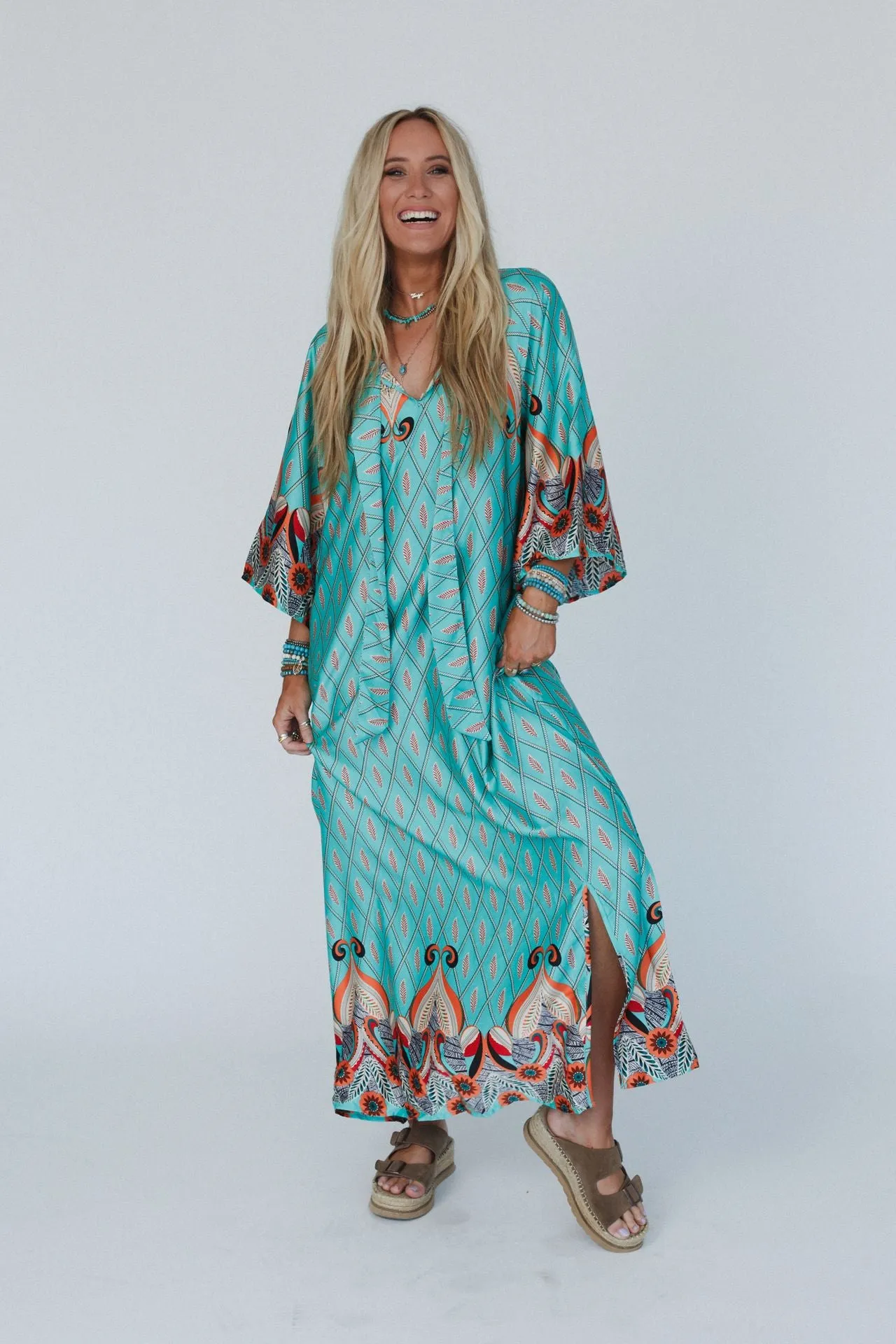 Evangaline Printed Maxi Dress - Green