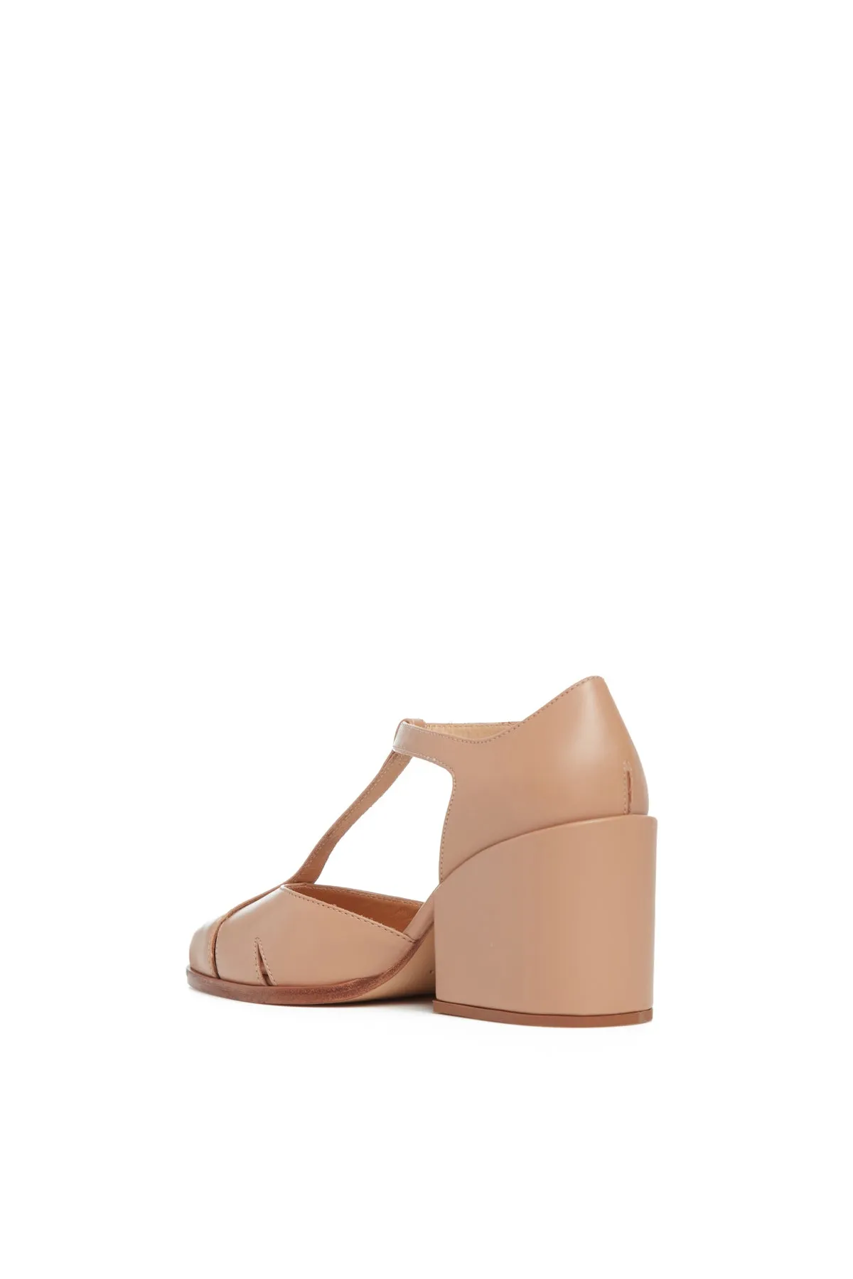 Hawes T-Strap Heel in Dark Camel Leather