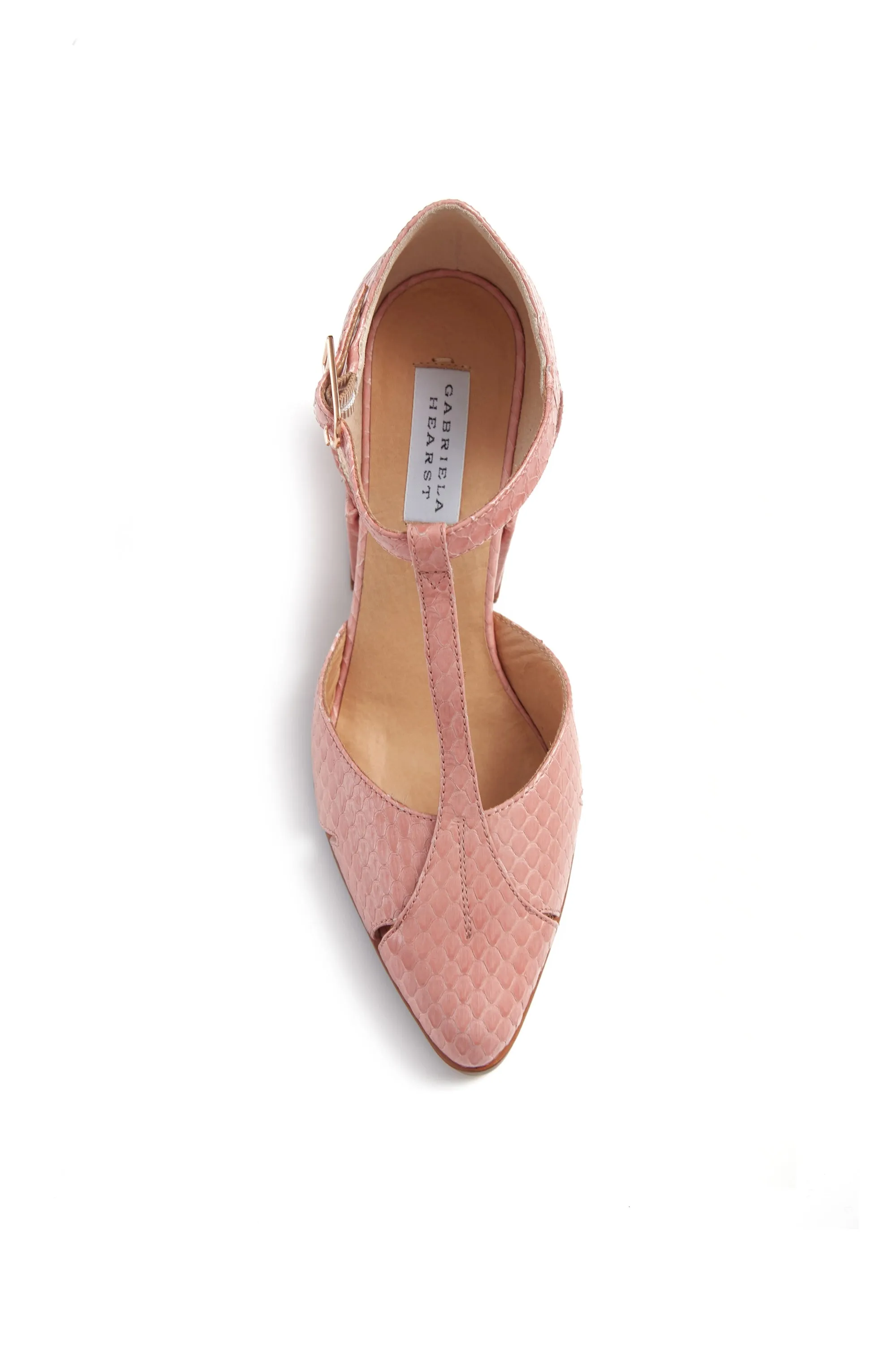 Hawes T-Strap Heel in Light Pink Snakeskin