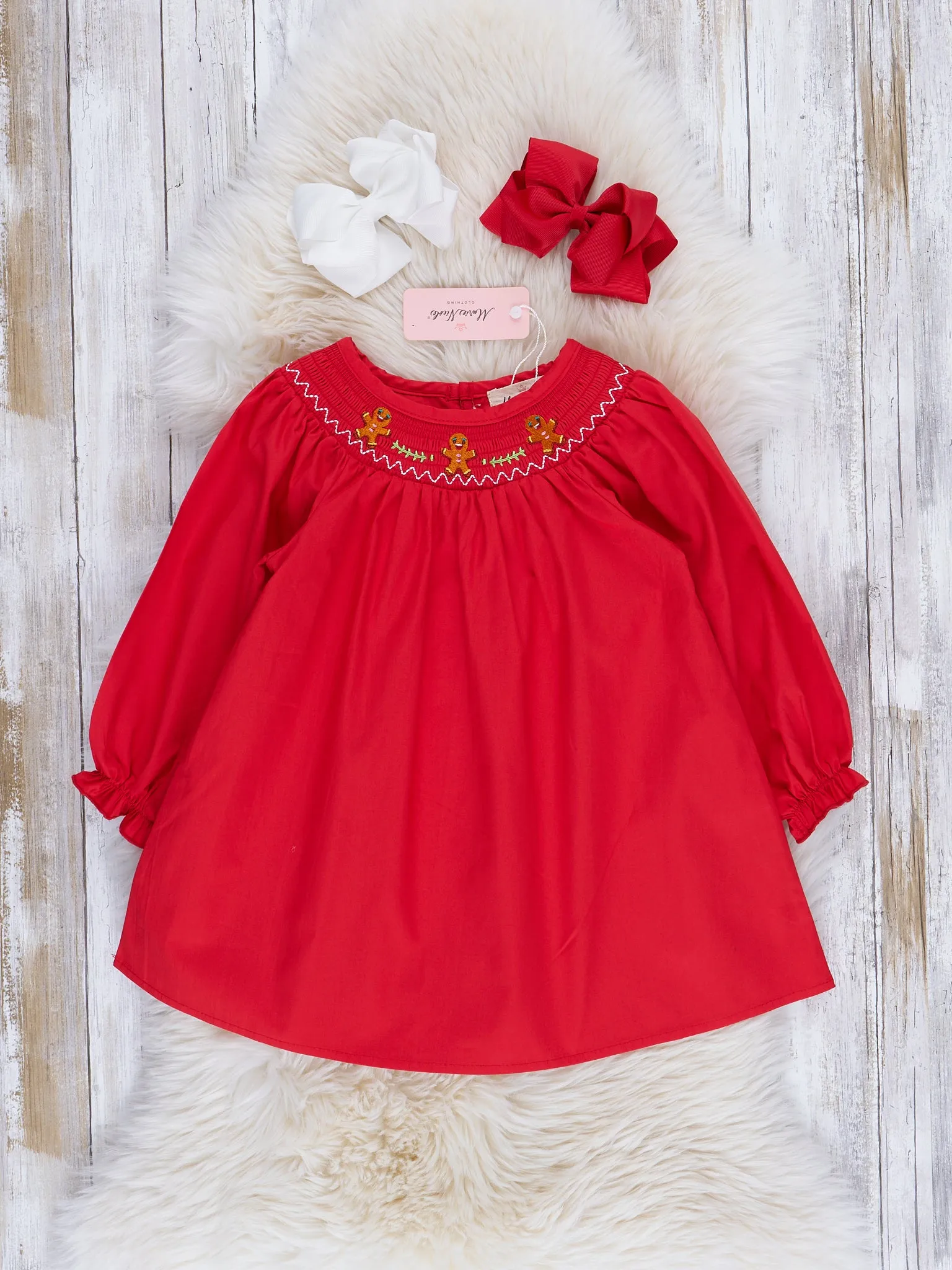 Holiday Red Smocked Gingerbread Dress