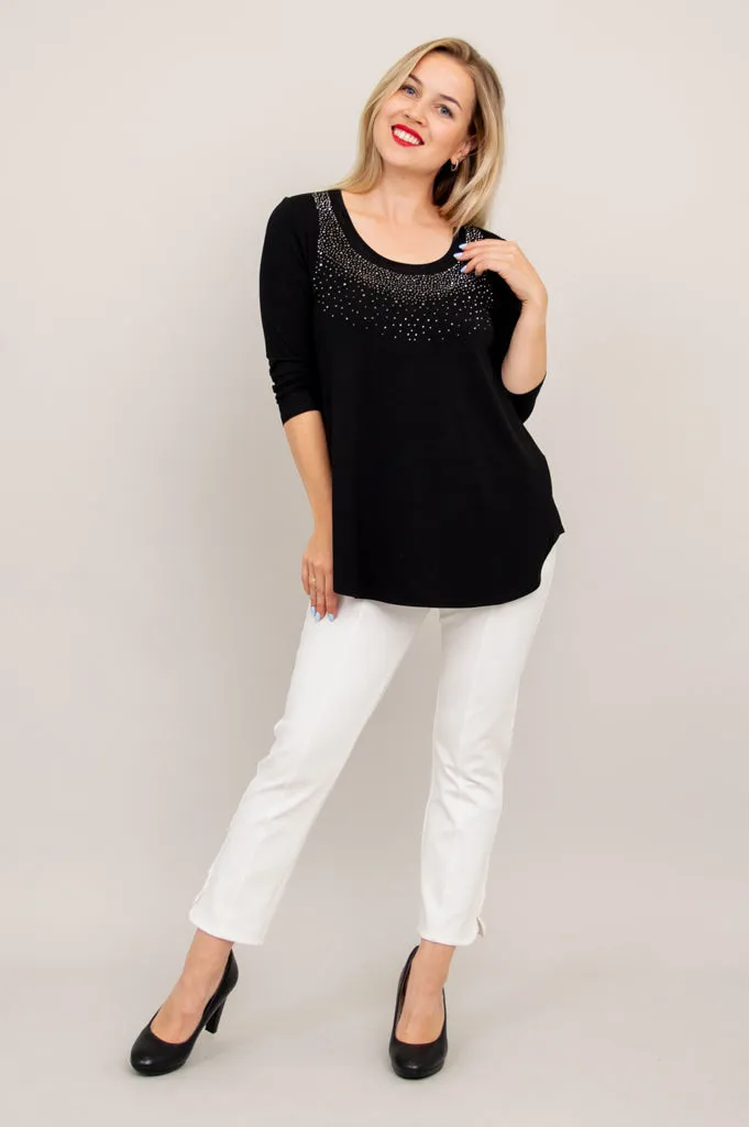 Jazz 3/4 Slv Top, Black Diamond, Bamboo