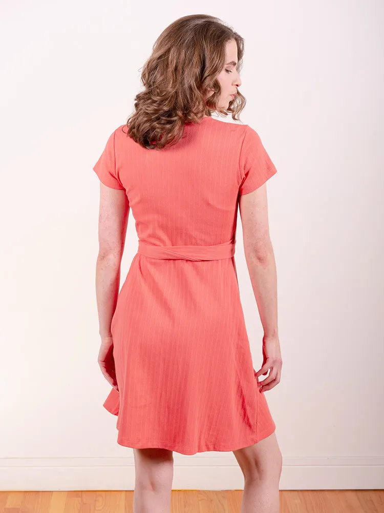 Katie Wrap Dress - Melon Rib Knit