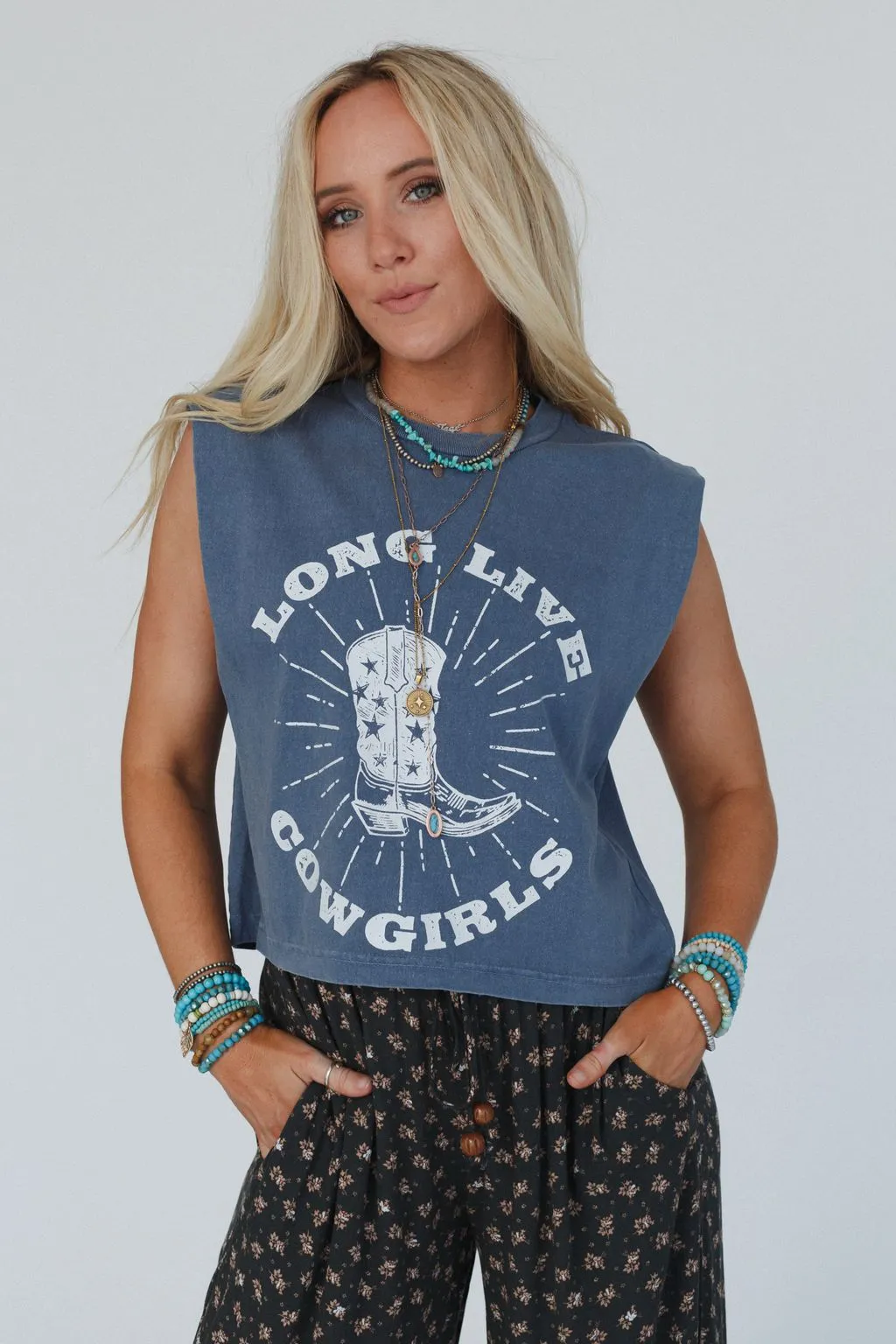 Long Live Cowgirls Graphic Top - Blue Multi