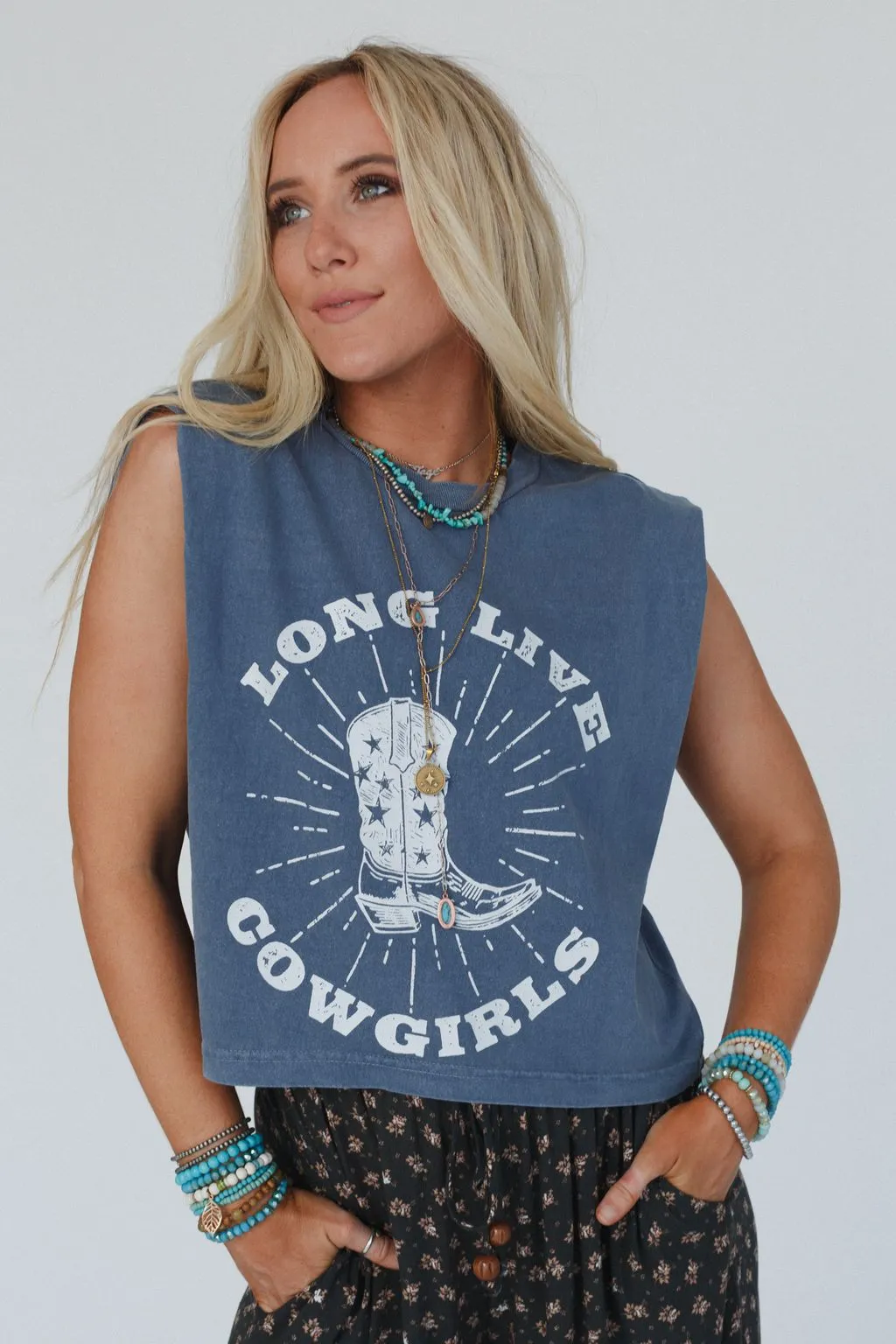 Long Live Cowgirls Graphic Top - Blue Multi