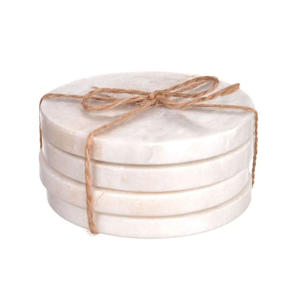 Marble Coaster Round Set/4 White 10cm