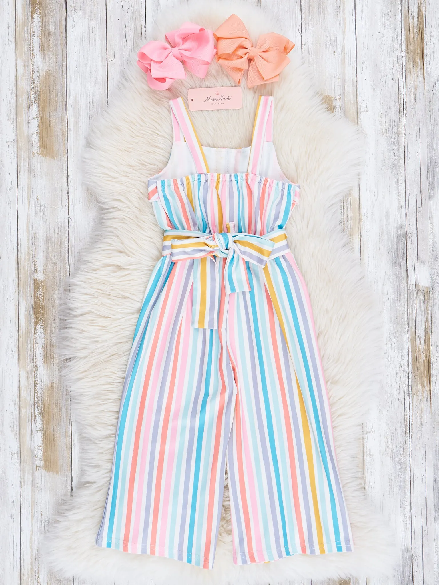 Mom & Me Rainbow Stripes Ruffle Jumpsuit