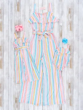 Mom & Me Rainbow Stripes Ruffle Jumpsuit