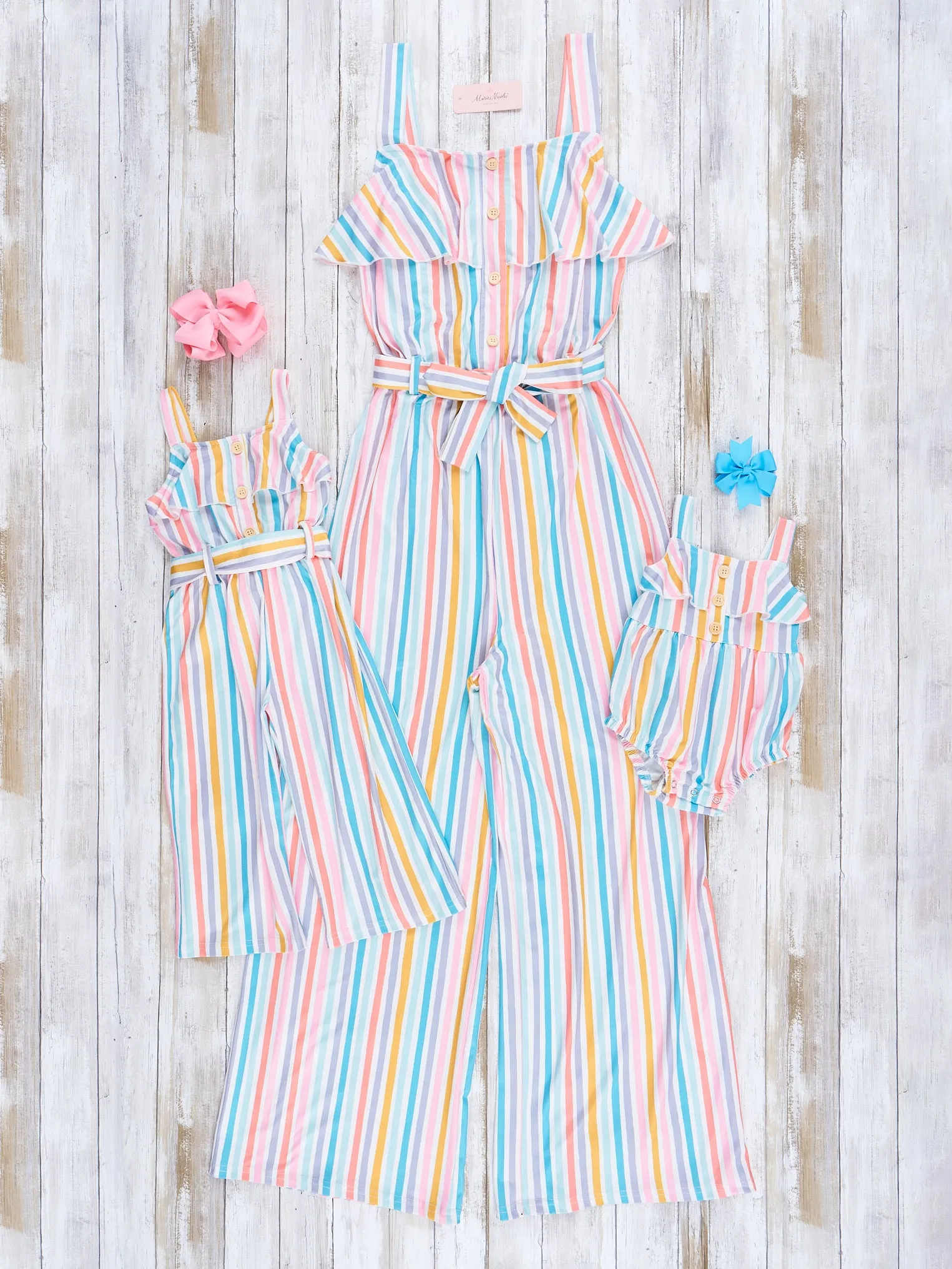 Mom & Me Rainbow Stripes Ruffle Jumpsuit