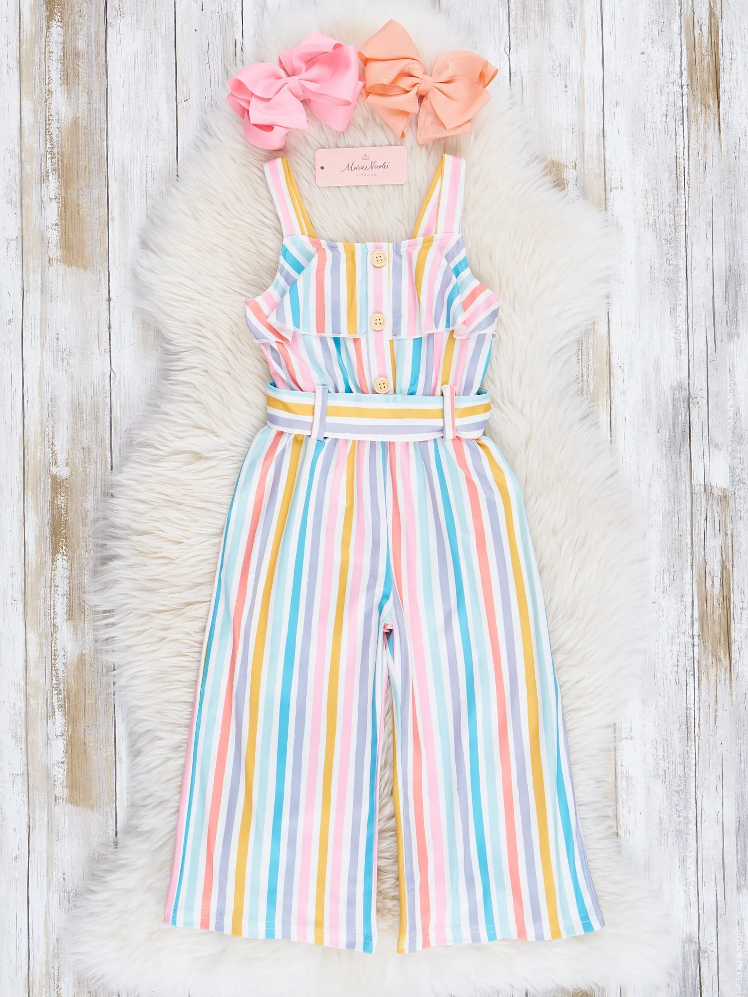 Mom & Me Rainbow Stripes Ruffle Jumpsuit