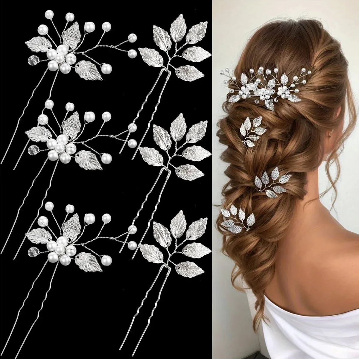 Pearl Flower Hair Comb Bride Wedding Hairpin Alloy Leaf U Shaped Hair Clips Floral Headpiece Bridal Hair Jewelry Accessories