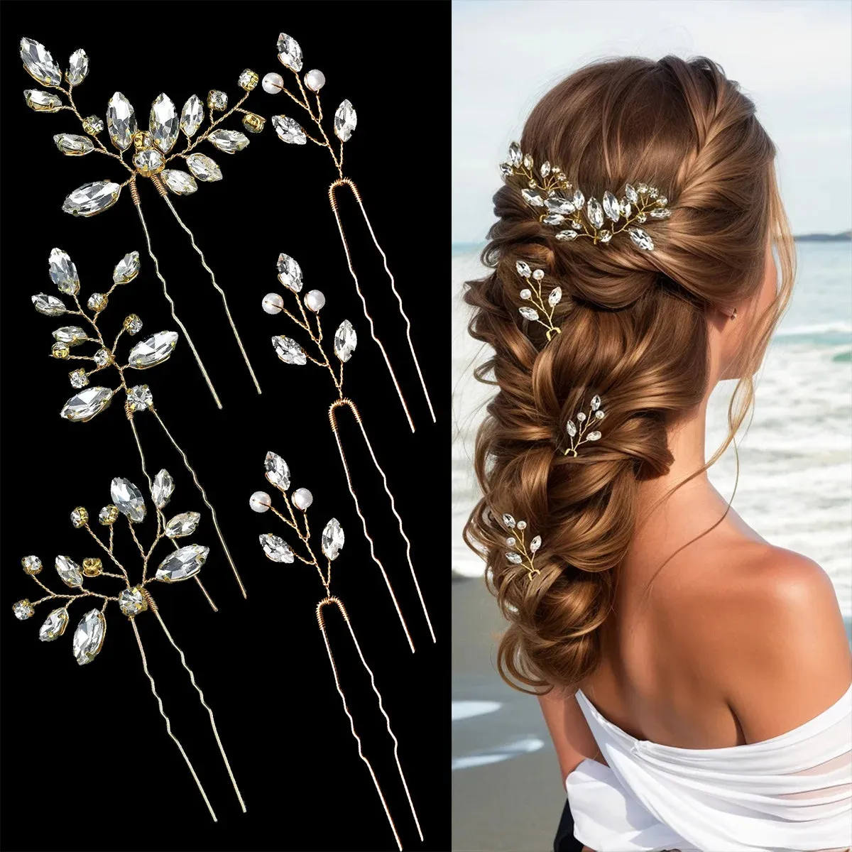 Pearl Flower Hair Comb Bride Wedding Hairpin Alloy Leaf U Shaped Hair Clips Floral Headpiece Bridal Hair Jewelry Accessories