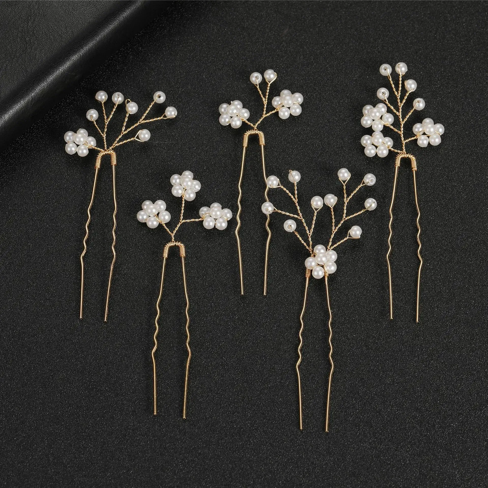 Pearl Flower Hair Comb Bride Wedding Hairpin Alloy Leaf U Shaped Hair Clips Floral Headpiece Bridal Hair Jewelry Accessories