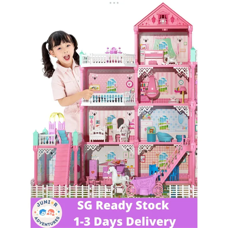 Princess Castle Dollhouse Building Playset, Pink Princess Castle Playhouse with Dolls, Furniture, Accessories, Pretend