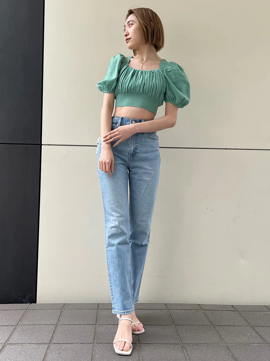 Puff Sleeve Cropped Knit Tops