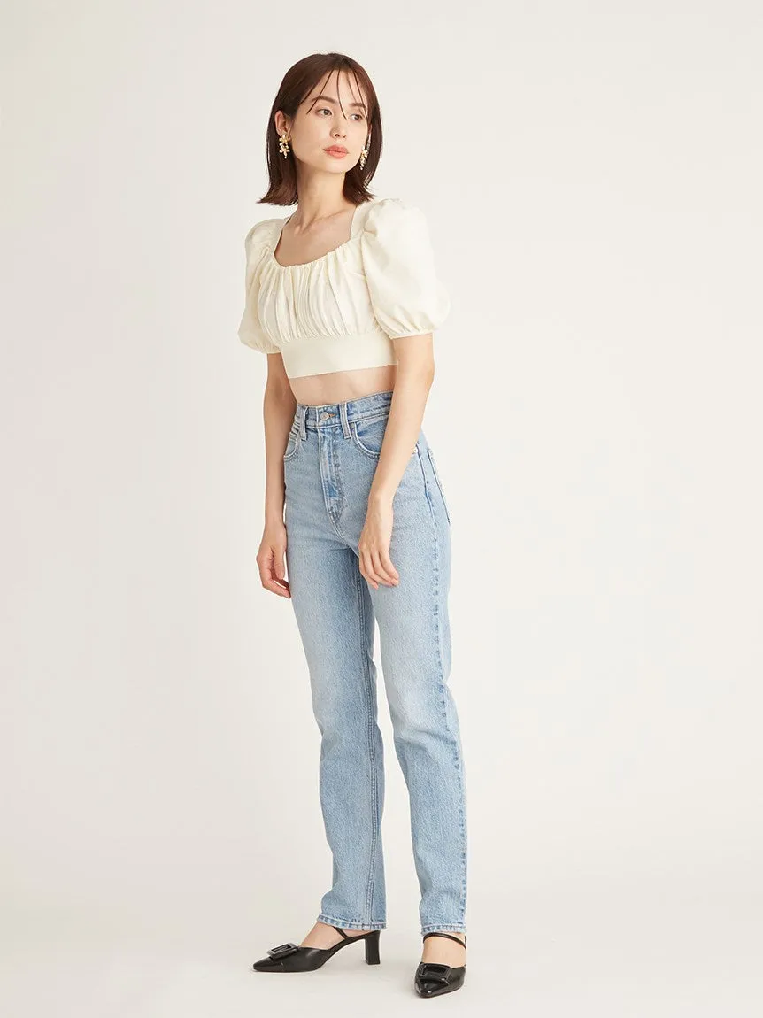 Puff Sleeve Cropped Knit Tops