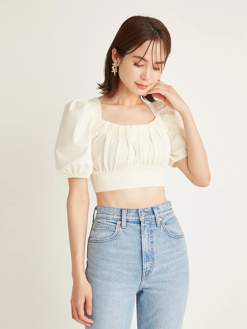 Puff Sleeve Cropped Knit Tops