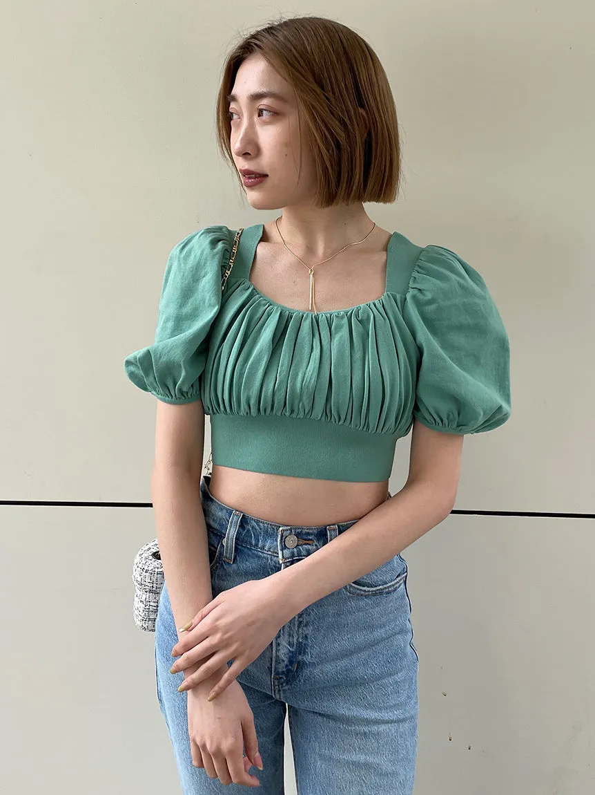 Puff Sleeve Cropped Knit Tops