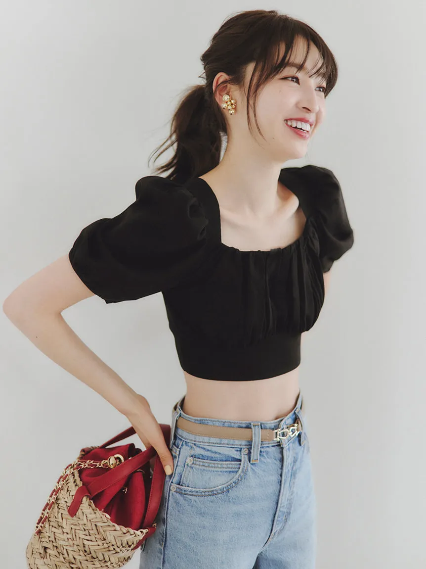 Puff Sleeve Cropped Knit Tops