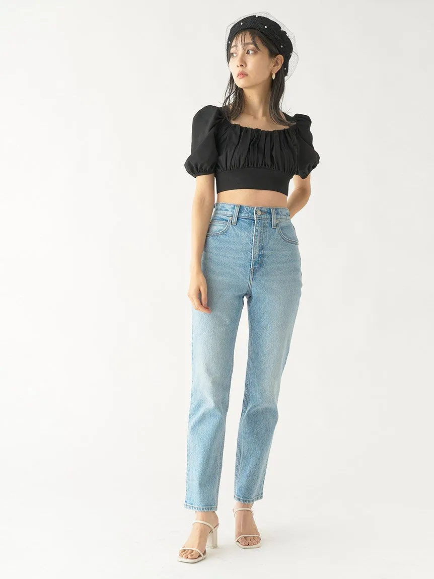 Puff Sleeve Cropped Knit Tops