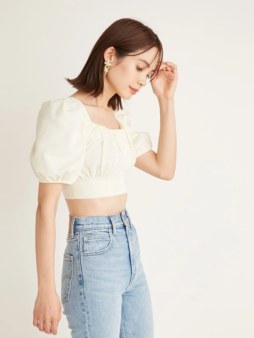 Puff Sleeve Cropped Knit Tops