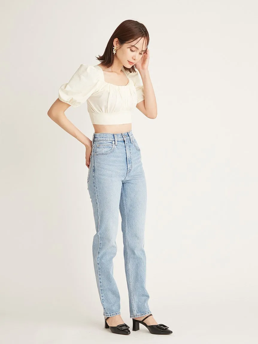 Puff Sleeve Cropped Knit Tops