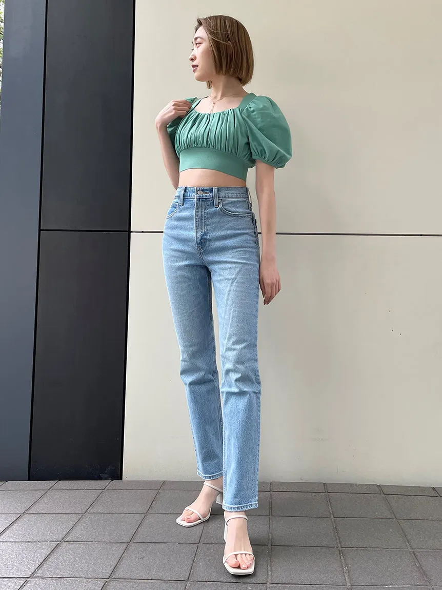 Puff Sleeve Cropped Knit Tops