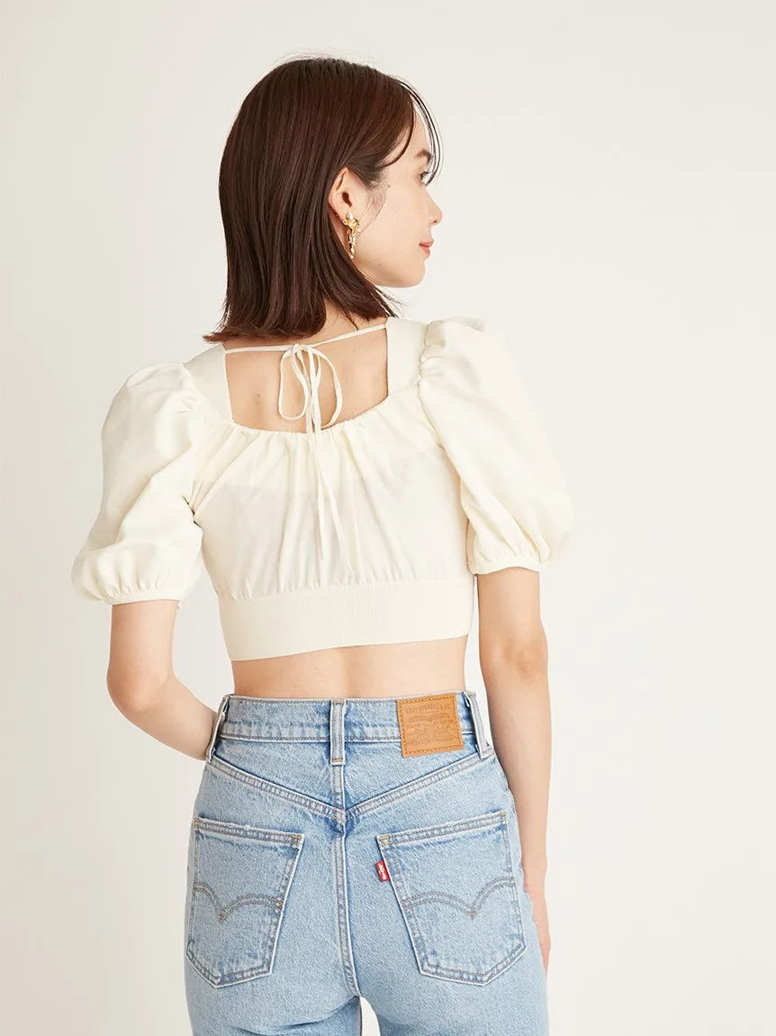 Puff Sleeve Cropped Knit Tops