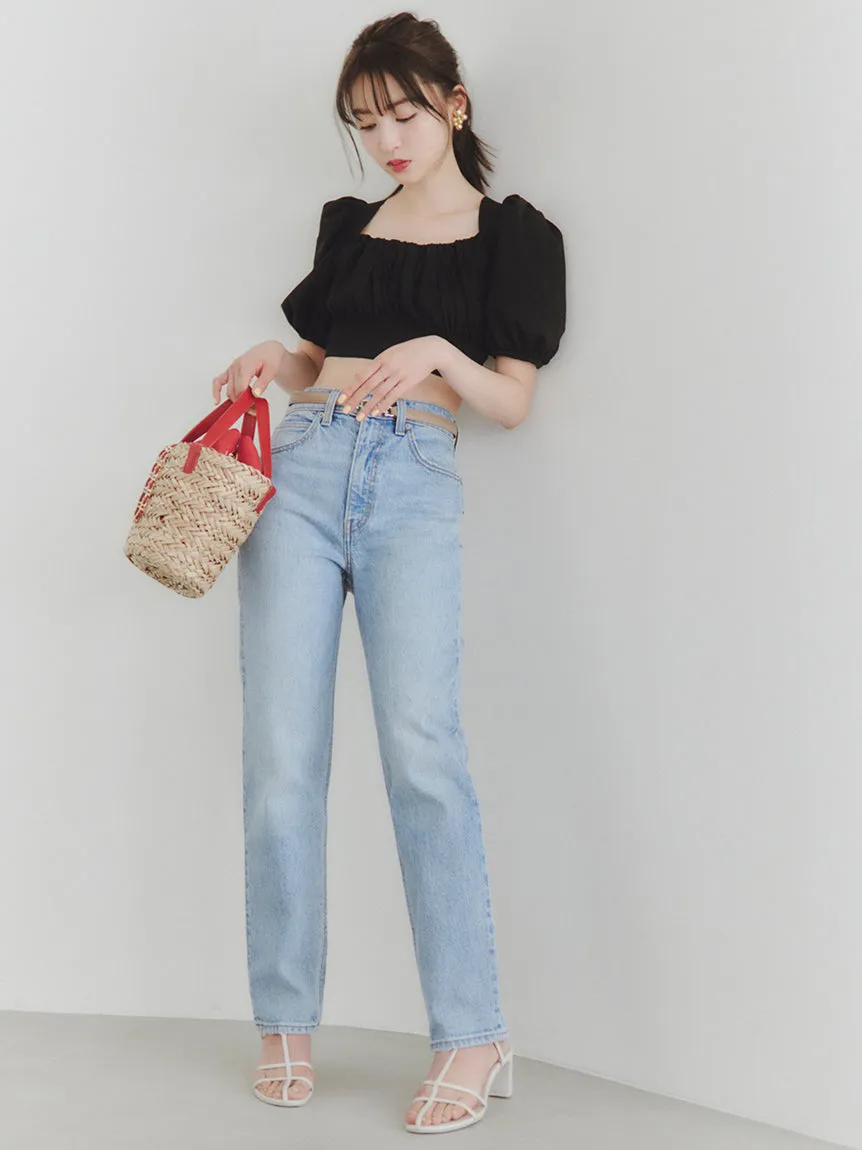 Puff Sleeve Cropped Knit Tops