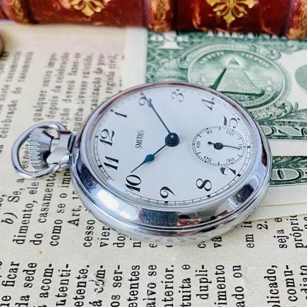 Smiths Pocket Watch Silver Black Needle 52mm Men's Women's Vintage Analog