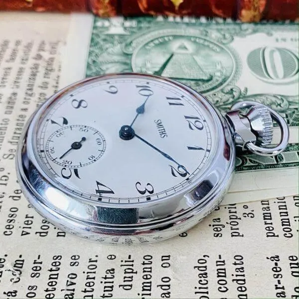 Smiths Pocket Watch Silver Black Needle 52mm Men's Women's Vintage Analog