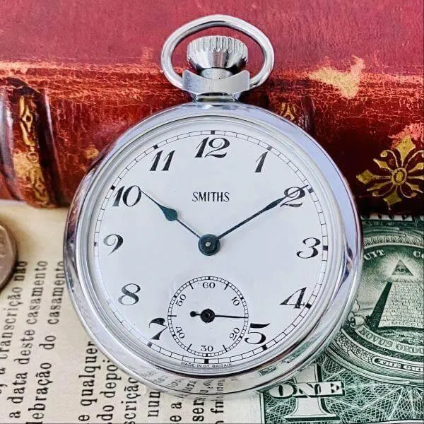 Smiths Pocket Watch Silver Black Needle 52mm Men's Women's Vintage Analog