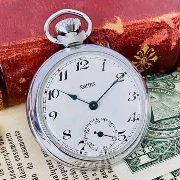 Smiths Pocket Watch Silver Black Needle 52mm Men's Women's Vintage Analog