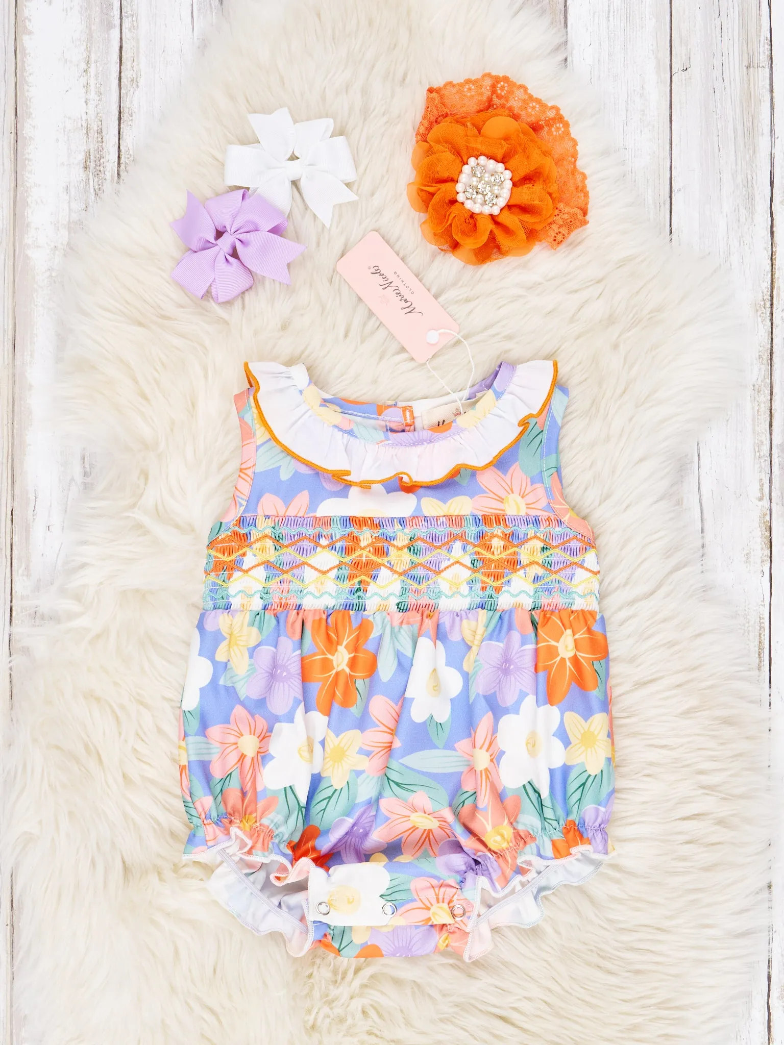 Smocked Bright Floral Ruffle Tank Romper